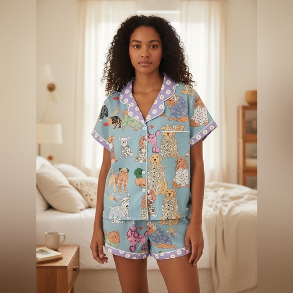 BOUTIQUE HIPPEE HARVEST Other - BOUTIQUE HIPPEE HARVEST SATIN DOG PRINT PAJAMA SET